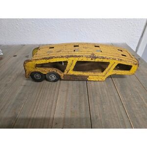 Structo Auto Transport Trailer Toy Vintage Yellow Pressed Steel Car Hauler‎